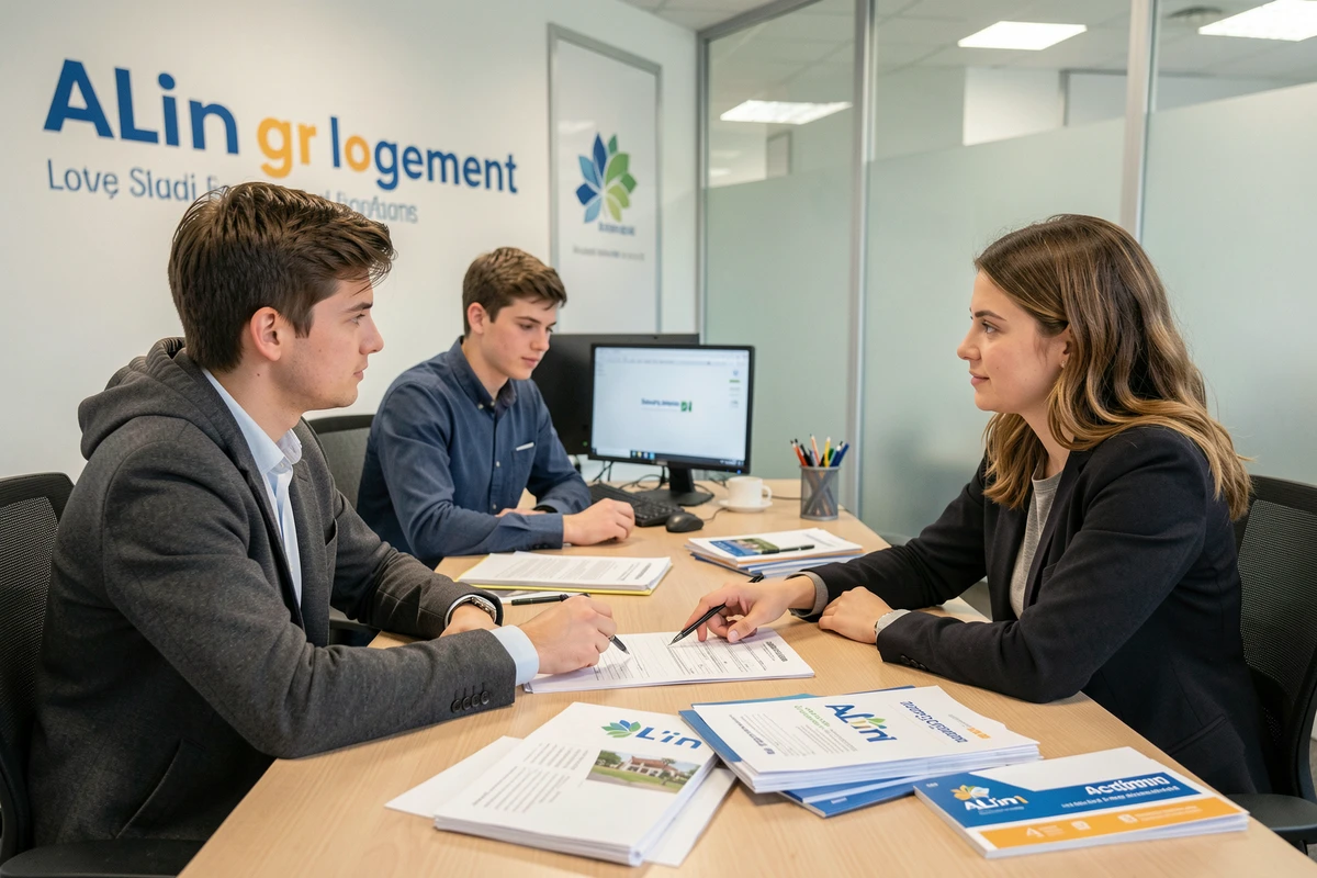 Deux jeunes alternants en rendez-vous avec un conseiller logement pour une demande AL'in dans une agence Action Logement