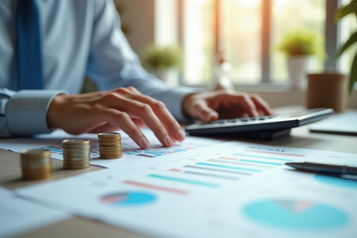 Personne calculant ses finances sur un bureau moderne