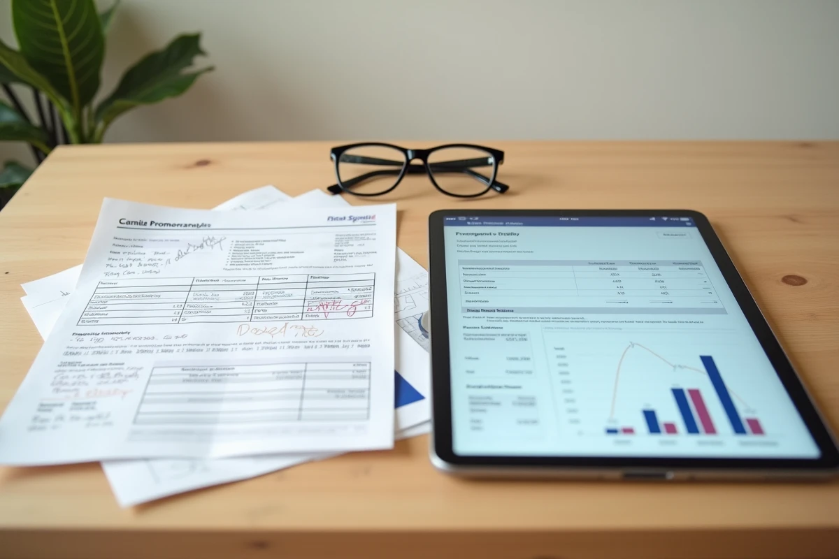 Comparaison entre rapport d'estimation immobilière papier d'un agent local et logiciel d'estimation en ligne sur tablette