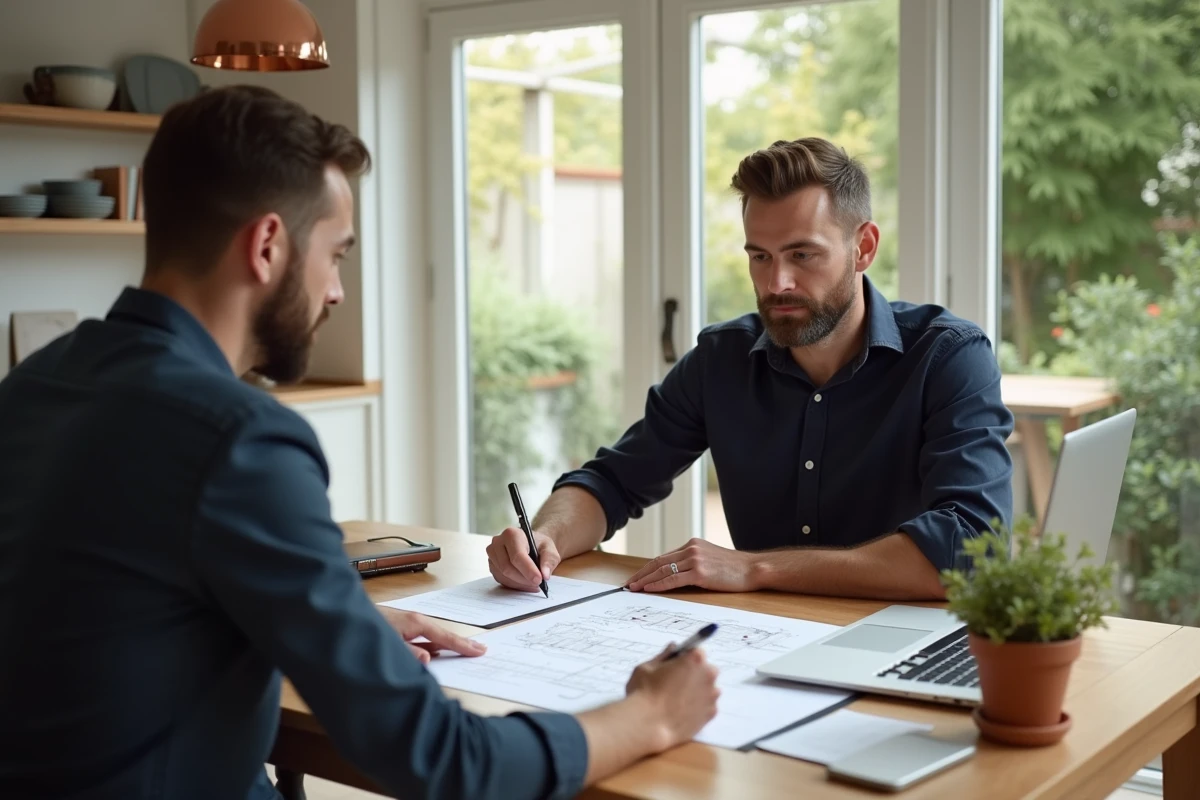 Propriétaire et coordinateur de production signant un contrat de location de maison pour un tournage