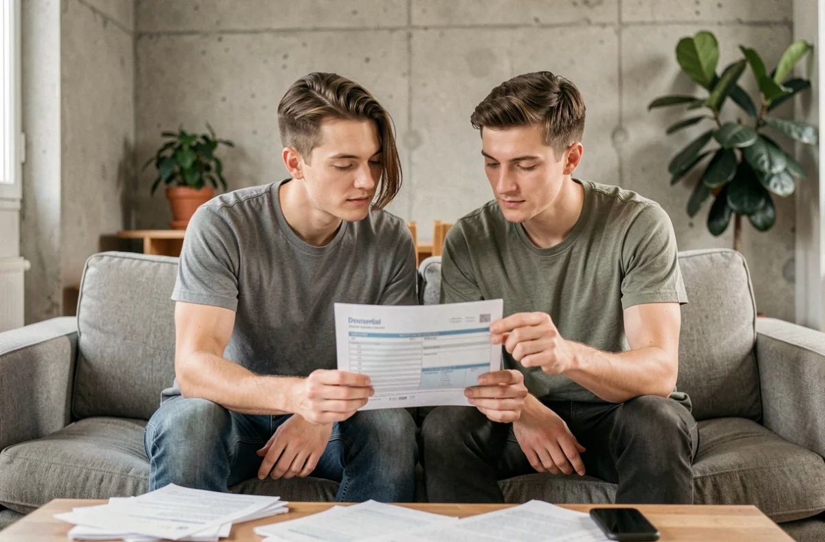 Couple examinant un contrat d'assurance habitation ensemble dans leur appartement parisien