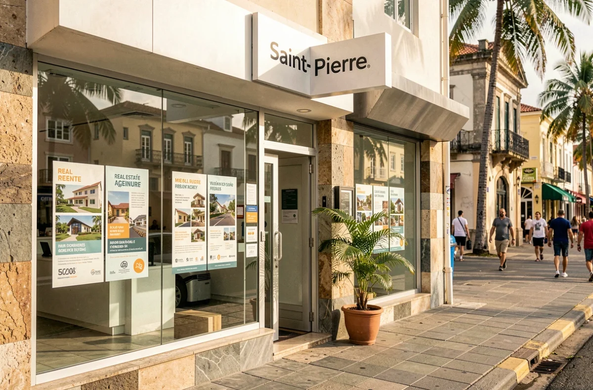 Façade extérieure de l'agence immobilière PROX'IMMO à Saint-Pierre à La Réunion, vitrine et devanture professionnelle