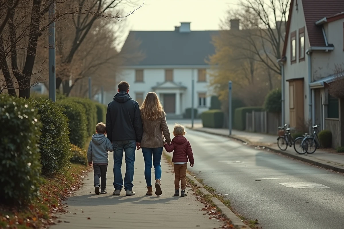 Famille de quatre personnes dans une rue calme près de ChampssurMarne