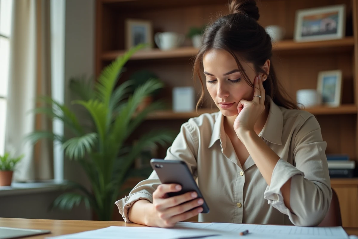 Jeune femme examinant une calculatrice de prêt immobilier