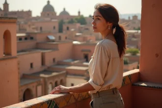 Jeune femme nord-africaine sur un balcon à Marrakech