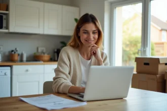 Femme planifiant son déménagement avec documents et facture EDF