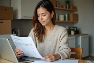 Femme préparant un devis de déménagement à la maison