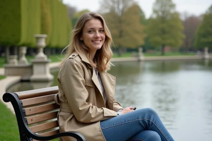 Jeune femme souriante assise au parc de Sceaux
