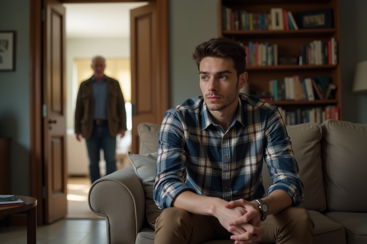 Jeune homme anxieux dans son salon