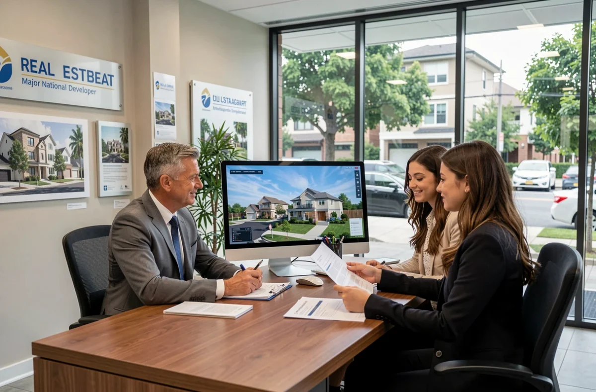 Conseiller Nexity en réunion avec des clients dans une agence immobilière du Val-de-Marne