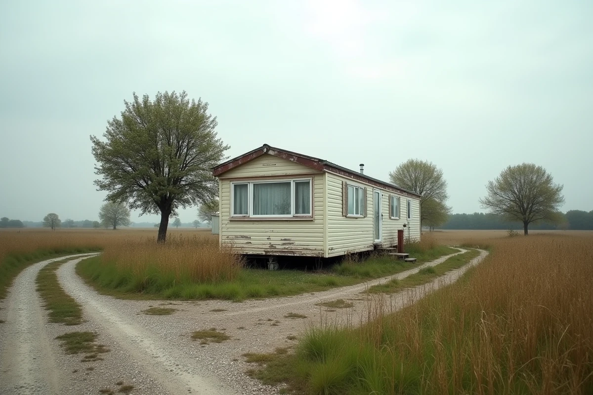 Parcelle de terrain avec mobil-home à vendre en Vendée entourée de végétation