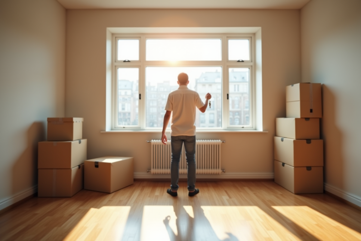 Personne tenant des clés dans un appartement vide