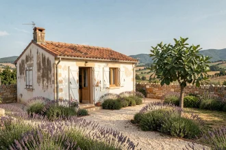 Petite maison en pierre avec jardin fleuri à louer dans les Pyrénées-Orientales, département 66