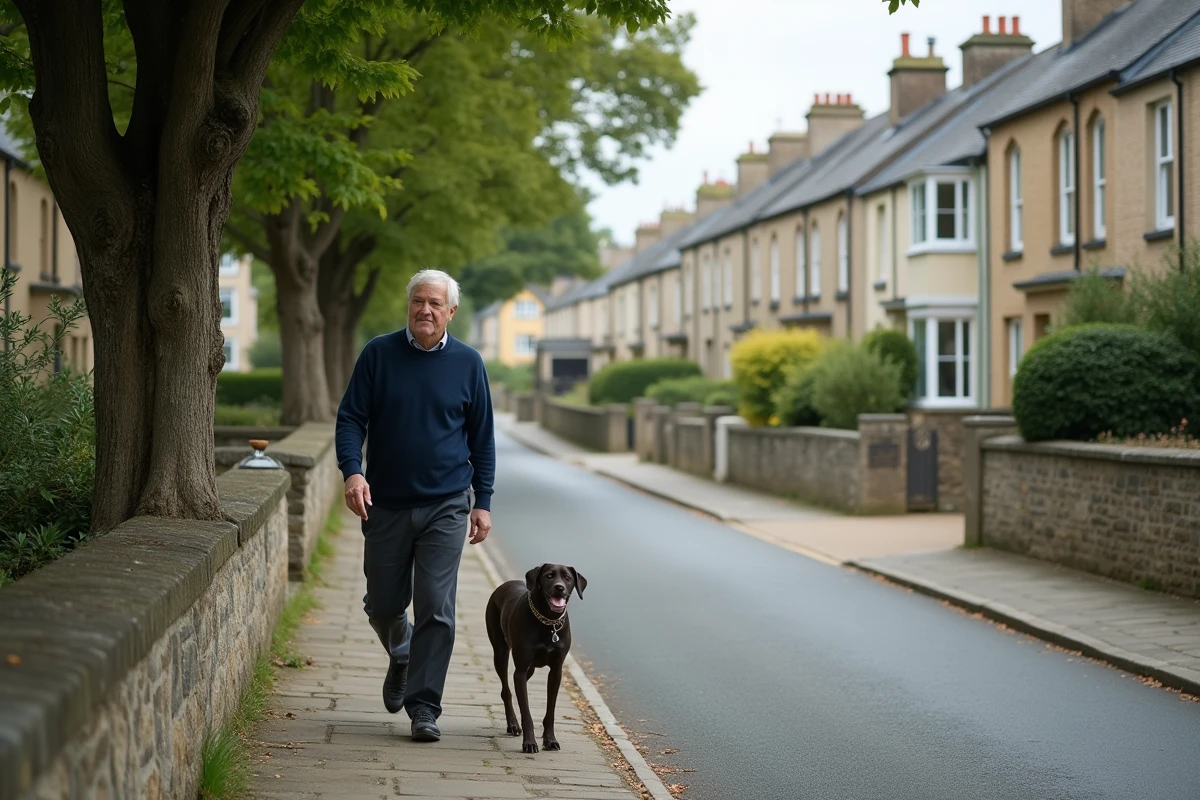 Boulevard résidentiel calme à Saint-Malo hors les murs avec maisons en pierre et arbres matures idéal pour dormir tranquille