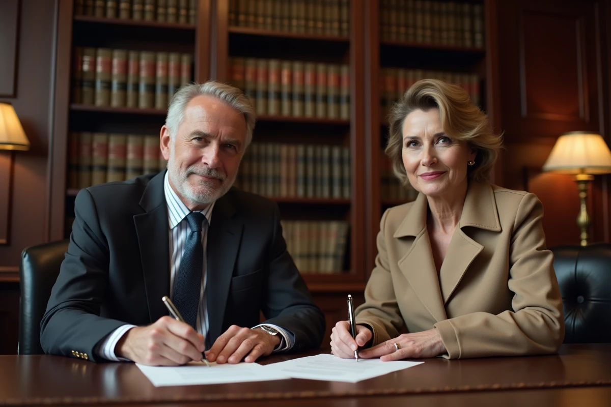 Signature d'un acte de vente immobilier chez le notaire lors de l'acquisition sécurisée d'un immeuble de rapport